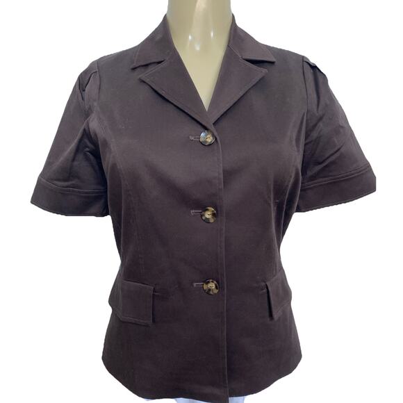 Oscar De La Renta Blazer Jacket Cotton Brown Short Sleeve Button Down No… - Picture 1 of 7
